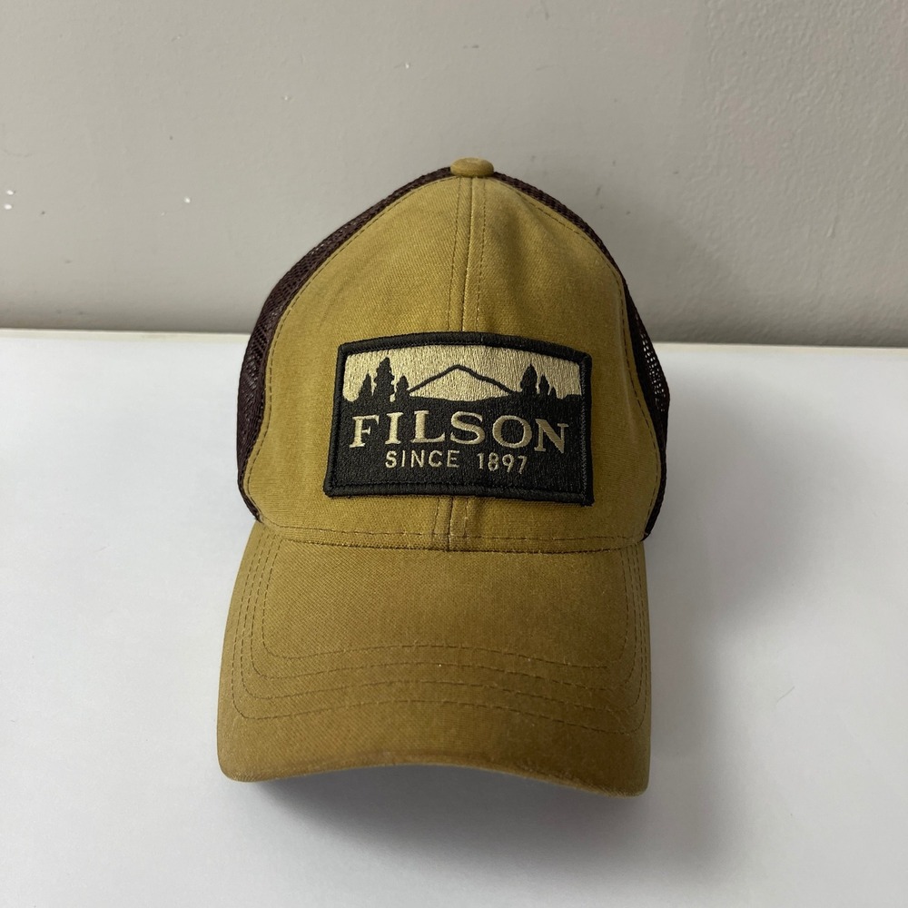 Filson Trucker Hat One Size Brown Logger Mesh Cap Tin Cloth Waxed Adjustable